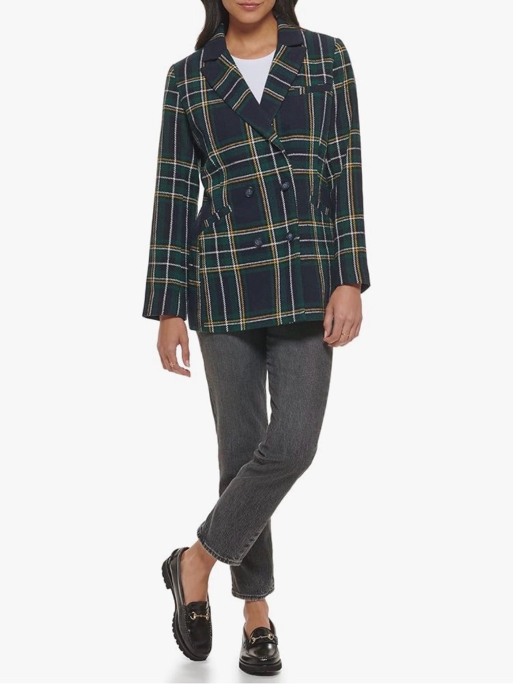 Levi’s Women’s Plaid Double-Breasted Blazer Jacket - Navy Green Size XXL